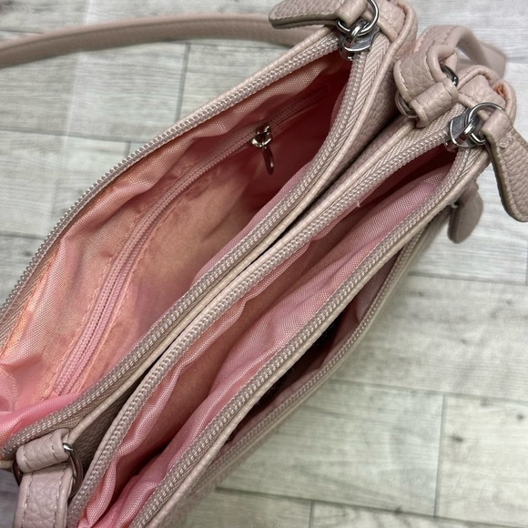 Blush Pink Crossbody Bag With Multiple Zip Pockets - Picture 2 of 5